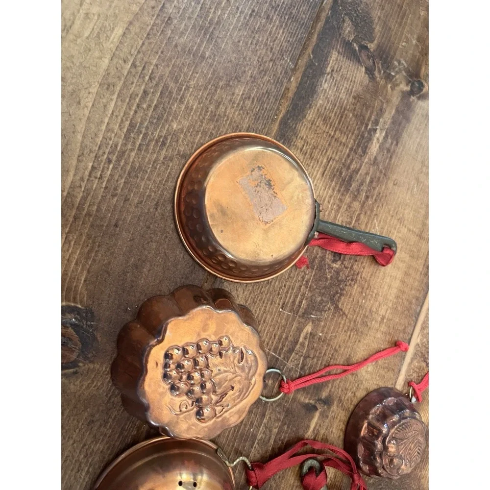 Set 8 Vintage Copper Kitchen Christmas Ornaments Colander Heart Pan Skillet Pots